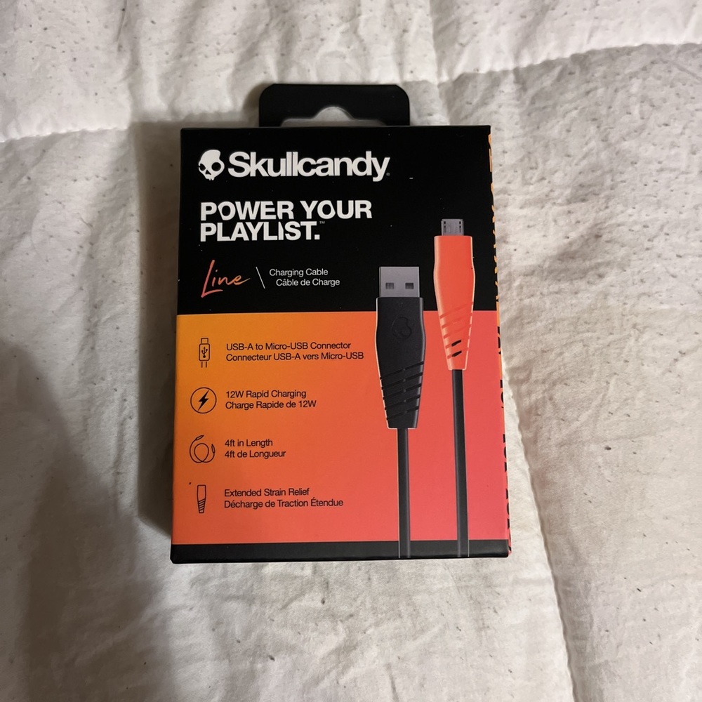 Skullcandy‎ Line 4ft Charging Cable USB-A to Micro-USB Connector. New. Android